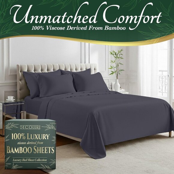 4- 100% Viscose Derived from Bamboo Sheets King Size 6pcs - Cooling 17" Deep - Picture 2 of 8